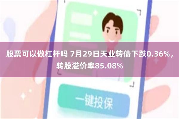 股票可以做杠杆吗 7月29日天业转债下跌0.36%，转股溢价率85.08%