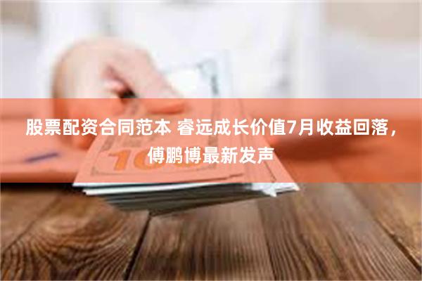 股票配资合同范本 睿远成长价值7月收益回落，傅鹏博最新发声